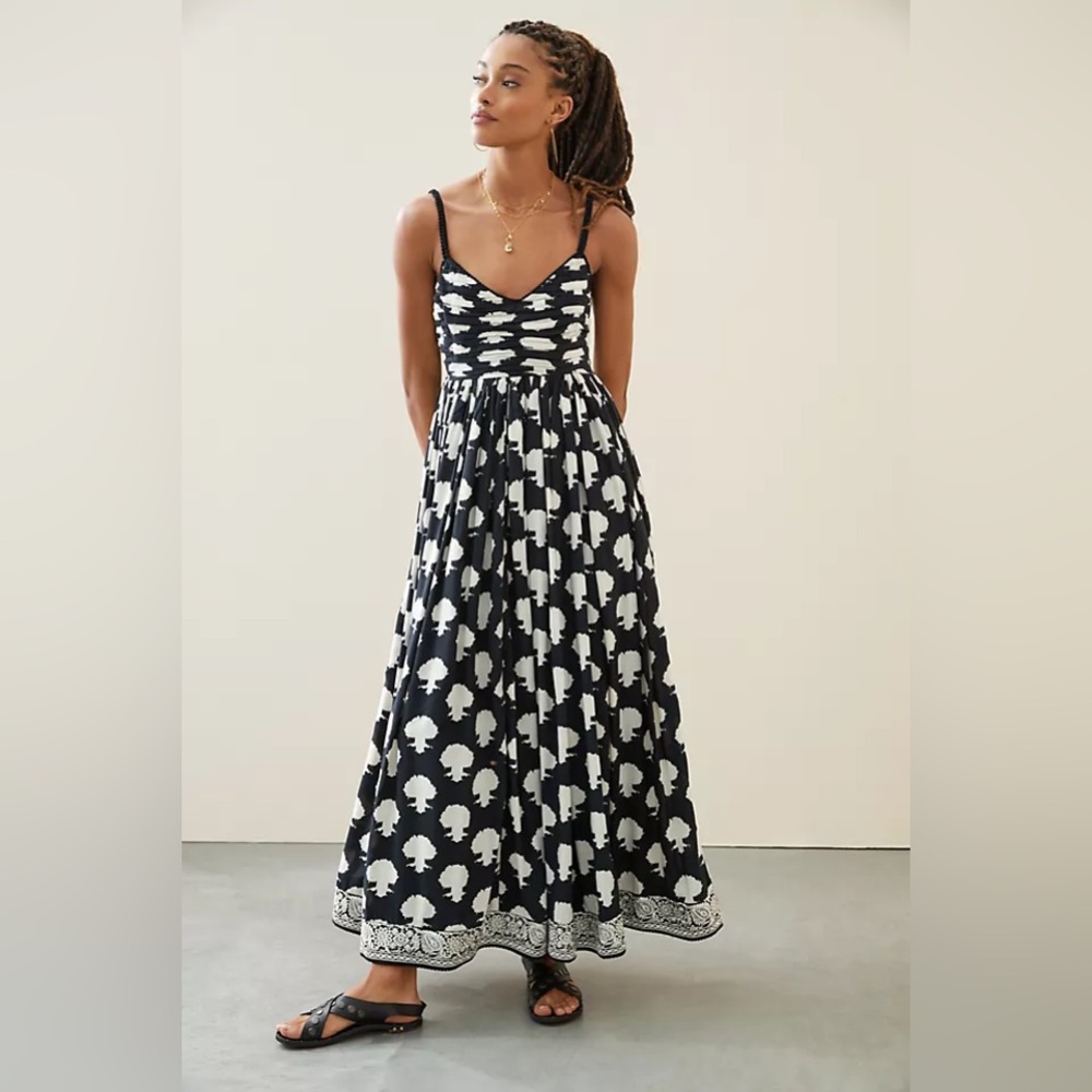 Anthropologie Black and White Printed Maxi Dress